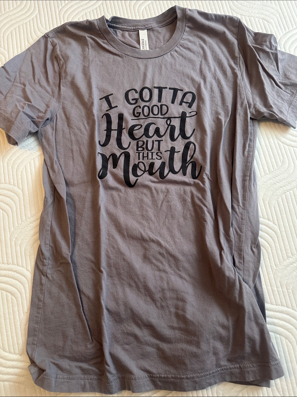 Bella Canvas Gray Short Sleeve Tee with Black Script Graphic